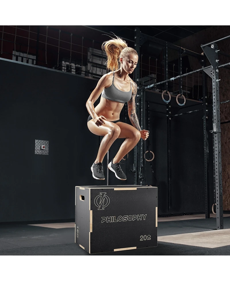 Philosophy Gym 3 in 1 Non-Slip Wood Plyo Box, 24" x 20" x 16", Black, Jump Plyometric Box for Training and Conditioning