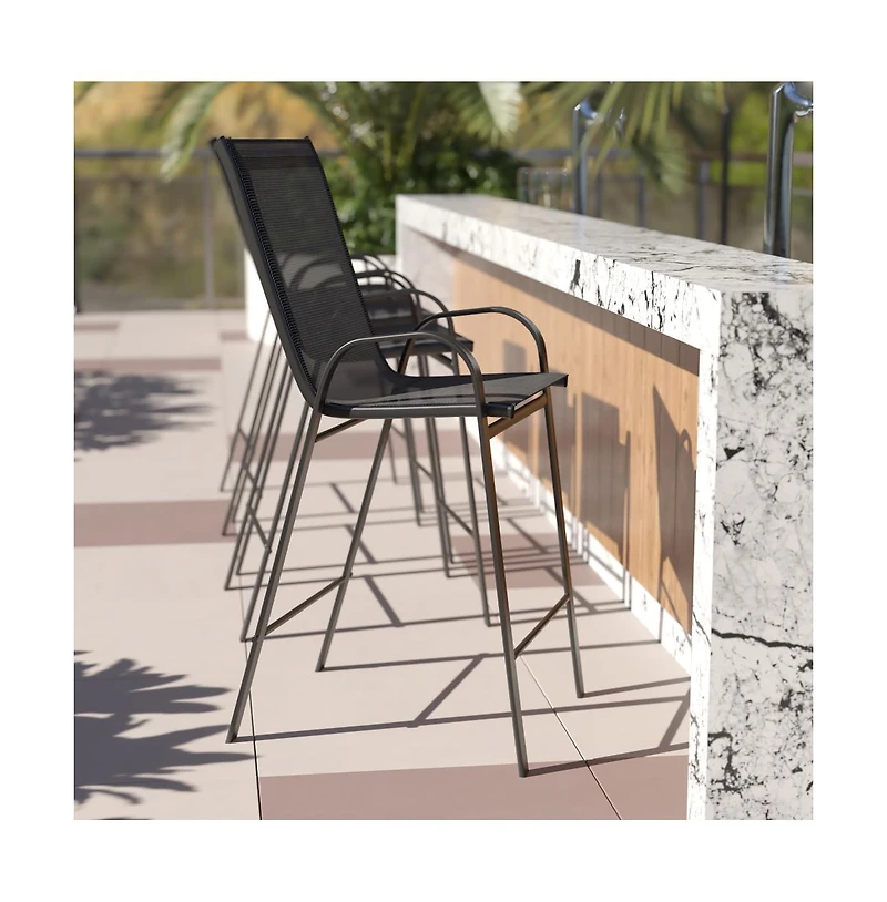 Emma+Oliver 4 Pack Outdoor Barstools With Flex Comfort Material-Patio Stool