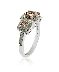 Suzy Levian Sterling Silver Cubic Zirconia Brown Three Stones Halo Ring