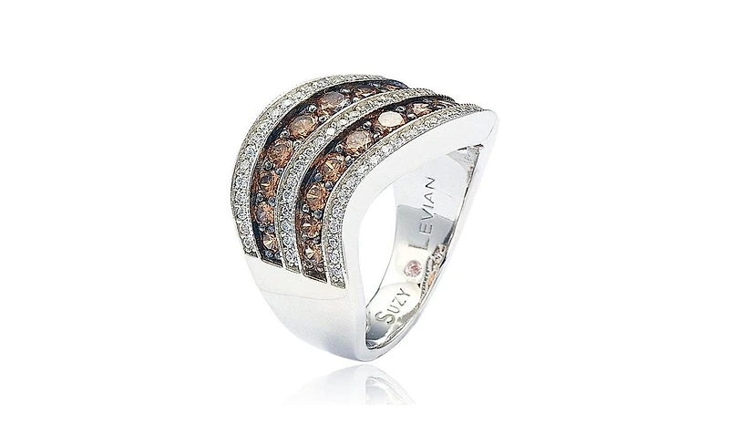 Suzy Levian Sterling Silver Cubic Zirconia Large Curved Brown Ring