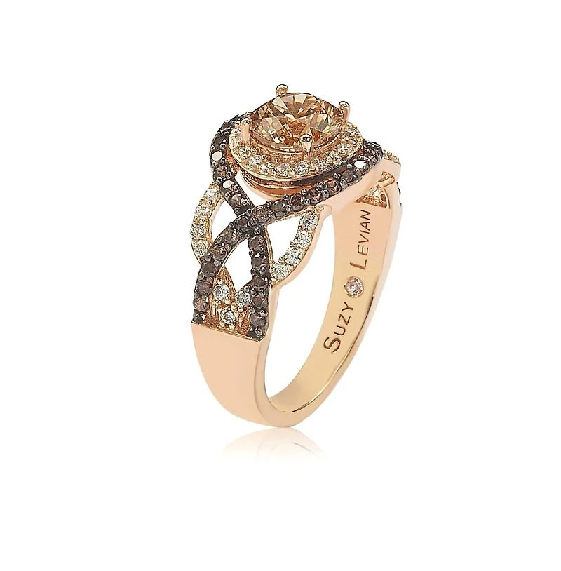 Suzy Levian Sterling Silver Cubic Zirconia Braided Halo Brown Bridal Center Stone Ring