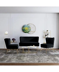 Mid Century Modern Tufted Velvet Loveseat Sofa Accent Chair Set