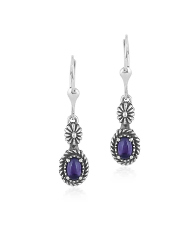 American West Jewelry Sterling Silver Amethyst Floral and Rope Design Dangle Earrings