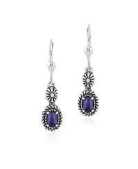 American West Jewelry Sterling Silver Amethyst Floral and Rope Design Dangle Earrings