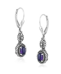 American West Jewelry Sterling Silver Amethyst Floral and Rope Design Dangle Earrings
