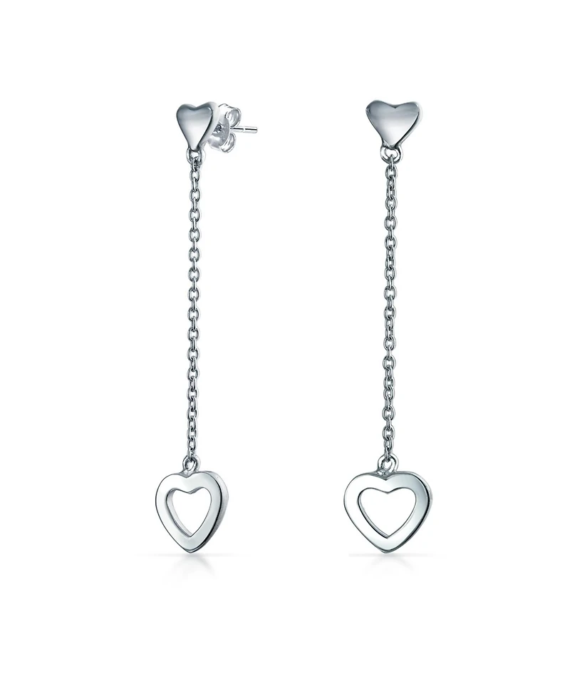 Bling Jewelry Simple Chain Long Linear Open Hearts Dangle Earrings Lightweight Sterling Silver