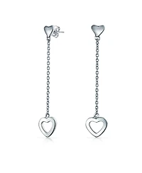 Bling Jewelry Simple Chain Long Linear Open Hearts Dangle Earrings Lightweight Sterling Silver
