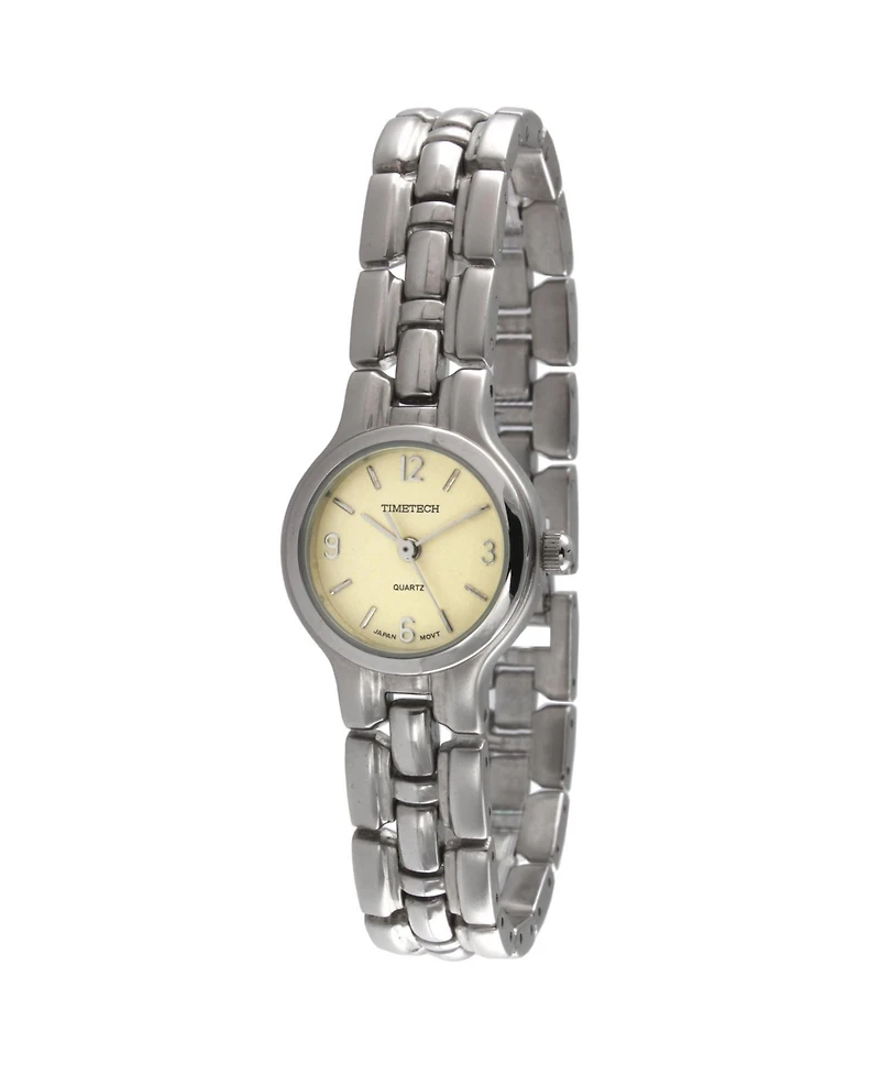 Timetech Women's Silver Plated Panther Link Bracelet Dress Watch with Gold Dial