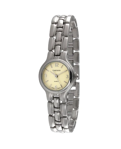 Timetech Women's Silver Plated Panther Link Bracelet Dress Watch with Gold Dial