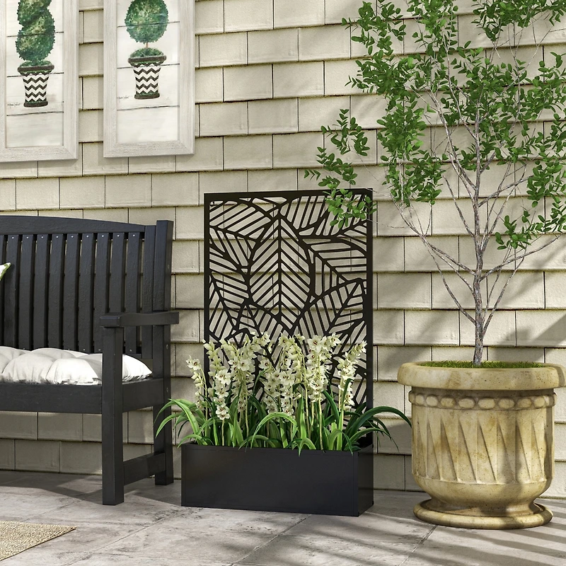 Outsunny Outdoor Privacy Screen with Raised Garden Bed, Metal,
