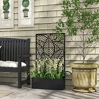 Outsunny Outdoor Privacy Screen with Raised Garden Bed, Metal,