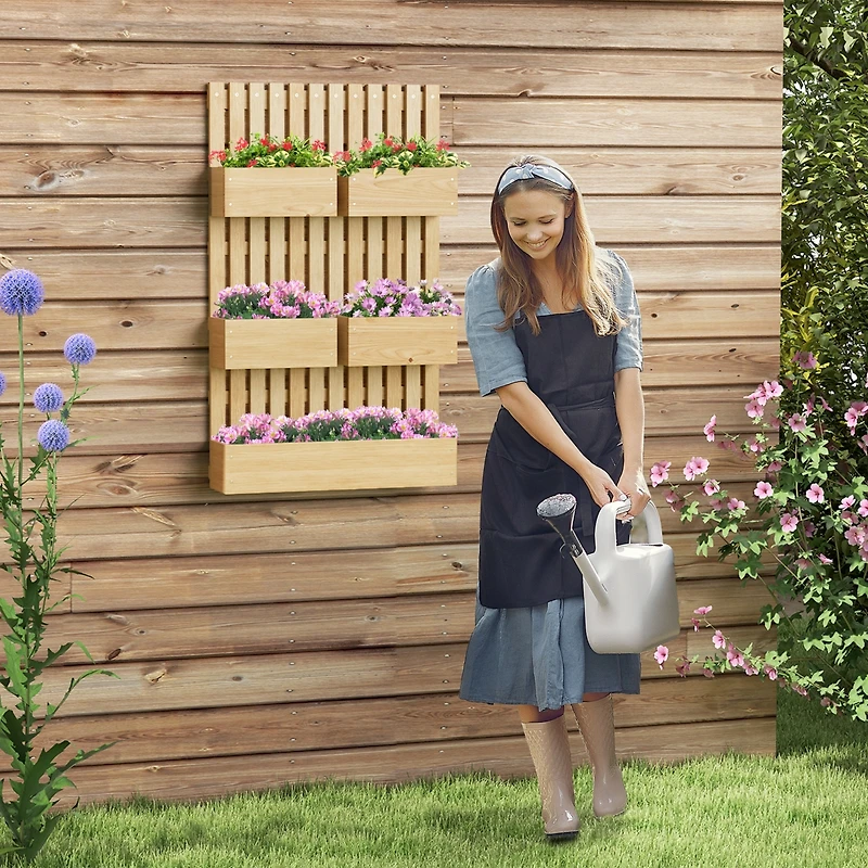 Outsunny 5 Box Raised Garden Bed w/ Trellis, Drain Holes,