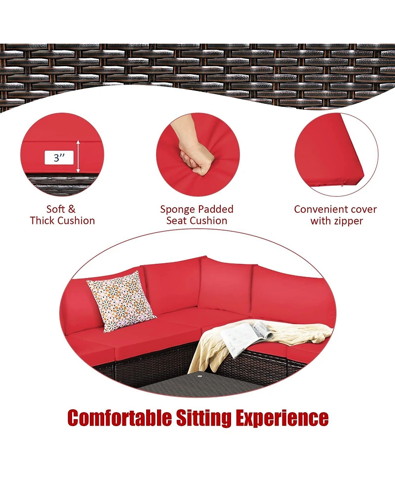 Sugift 6 Pieces Rattan Patio Sectional Sofa Set with Cushions for 4-5 Person
