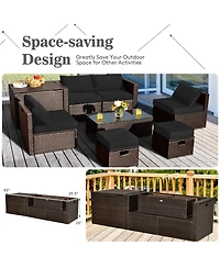 Inolait 8 Pieces Patio Space-Saving Rattan Conversation Sets with Storage Box and Waterproof Cover