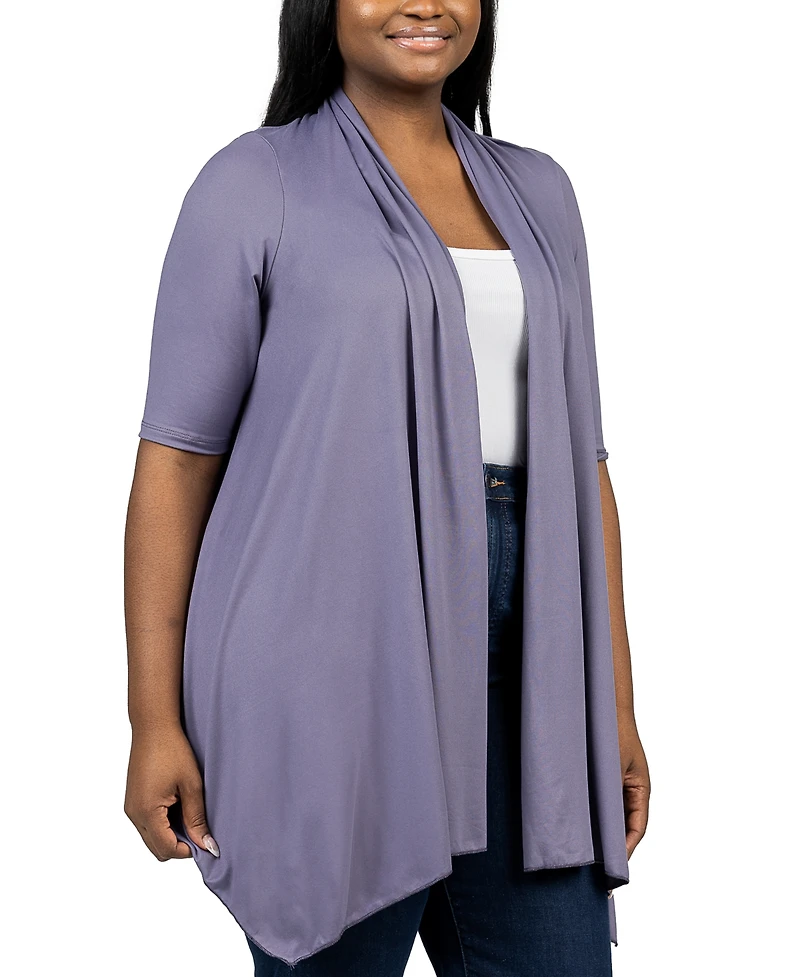 24seven Comfort Apparel Plus Elbow Length Open Front Cardigan Sweater
