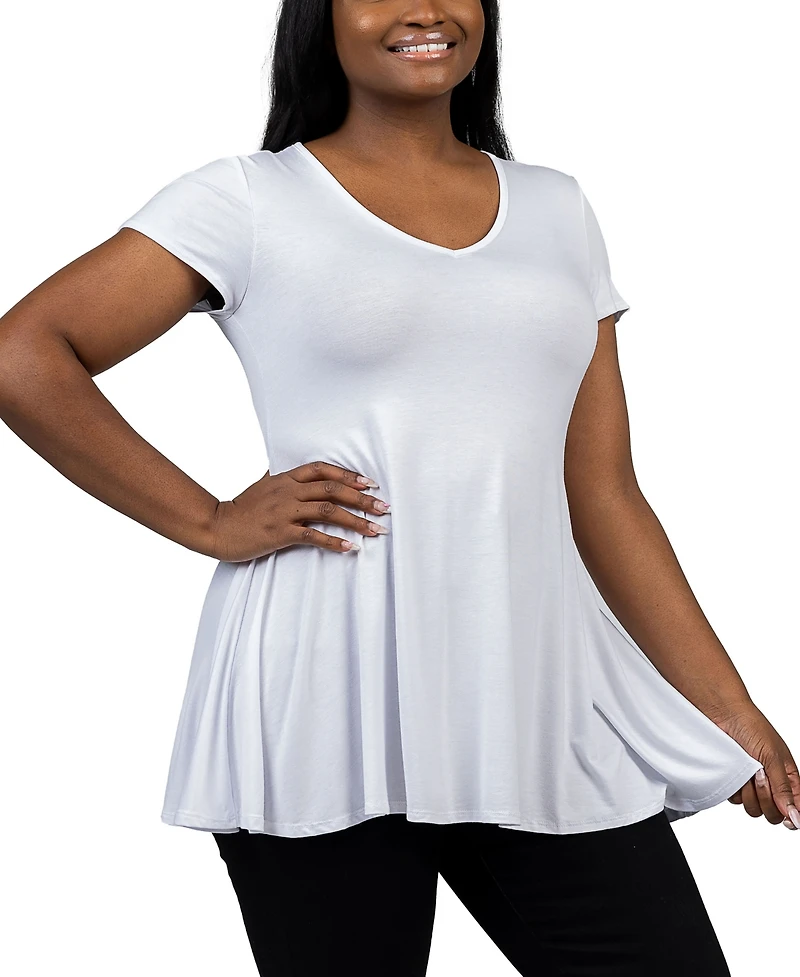 24seven Comfort Apparel Plus Short Sleeve V-Neck Tunic Top
