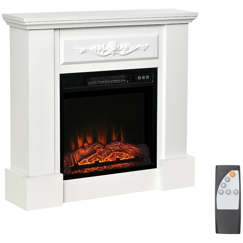 Homcom 32" 1400W Electric Fireplace Mantel w/ Realistic Led Log Heater, White