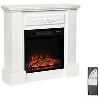 Homcom 32" 1400W Electric Fireplace Mantel w/ Realistic Led Log Heater, White