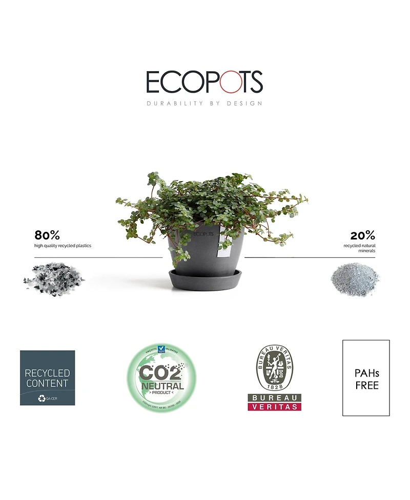 Ecopots Antwerp Indoor and Outdoor Planter with Saucer, 4.5in