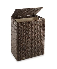 Casafield Large Laundry Hamper with Lid and Removable Liner Bag - Natural, Woven Water Hyacinth Laundry Basket for Clothes