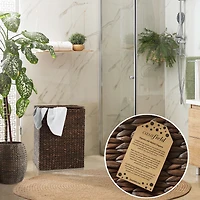 Casafield Large Laundry Hamper with Lid and Removable Liner Bag - Natural, Woven Water Hyacinth Laundry Basket for Clothes