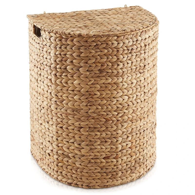 Casafield Half Moon Laundry Hamper with Lid and Removable Liner Bag - Natural, Woven Water Hyacinth Laundry Basket Sorter for Clothes