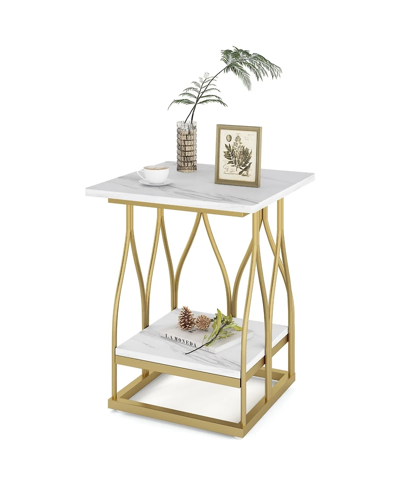 Tribesigns Side Table, Faux Marble End Table with 2 Tier Storage Shelf, Modern Square Accent Table for Living Room, Bedroom