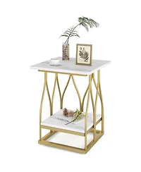 Tribesigns Side Table, Faux Marble End Table with 2 Tier Storage Shelf, Modern Square Accent Table for Living Room, Bedroom