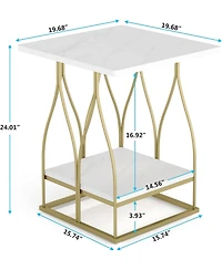 Tribesigns Side Table, Faux Marble End Table with 2 Tier Storage Shelf, Modern Square Accent Table for Living Room, Bedroom