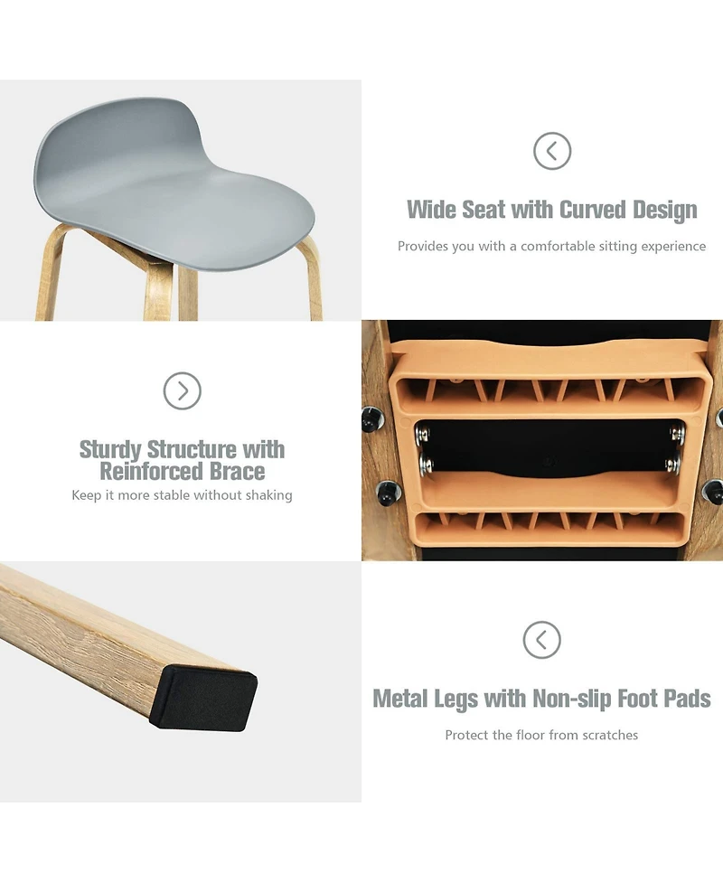 Sugift Set of 2 Modern Barstools Pub Chairs with Low Back and Metal Legs