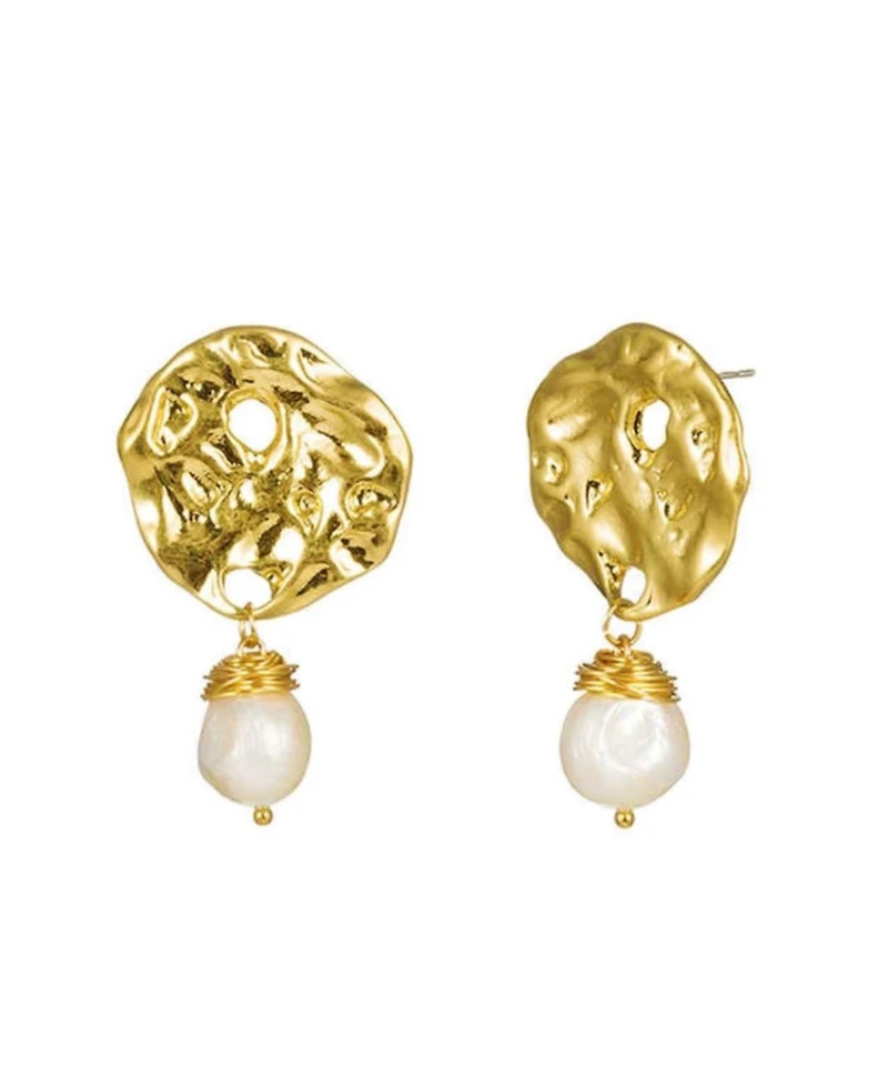 Baroque Pearl Drop Earrings with Hammered Earrings for Women