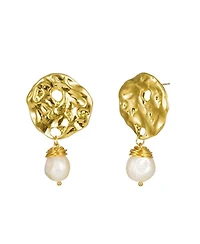 Baroque Pearl Drop Earrings with Hammered Earrings for Women