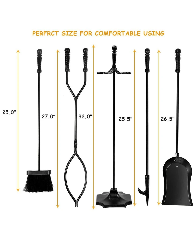 Sugift 31 inch 5 Pieces Metal Fireplace Tool Set with Stand