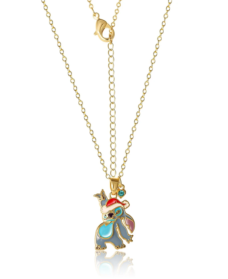 Disney Lilo and Stitch Yellow Gold Flash Plated Christmas Pendant Necklace