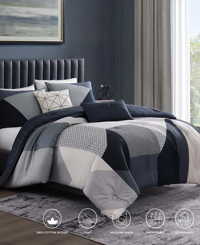 Bebejan Geo Fusion Bedding 200 Thread Count 100% Cotton Sateen 5 Piece Reversible King Comforter Set