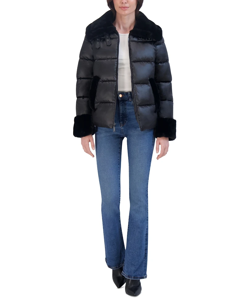 Laundry by Shelli Segal Women's Shine Faux-Fur-Trim Puffer Coat