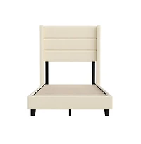 Percy Modern Platform Bed With Padded Channel Stitched Upholstered Wingback Headboard