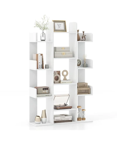 Bookshelf Tree-Shaped Bookcase with 13 Storage Shelf Rustic Industrial Style