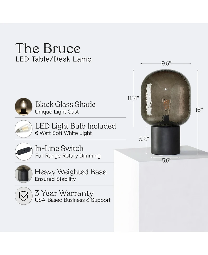 Bruce 16" Cement Led Table Lamp with Speckle Glass Shade