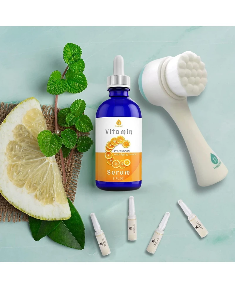 Pursonic Anti-Aging-Exfoliation Set With Vitamin-c Serum, 100% Hyaluronic Acid Treatment Serum & Dual Sided Facial Brush.