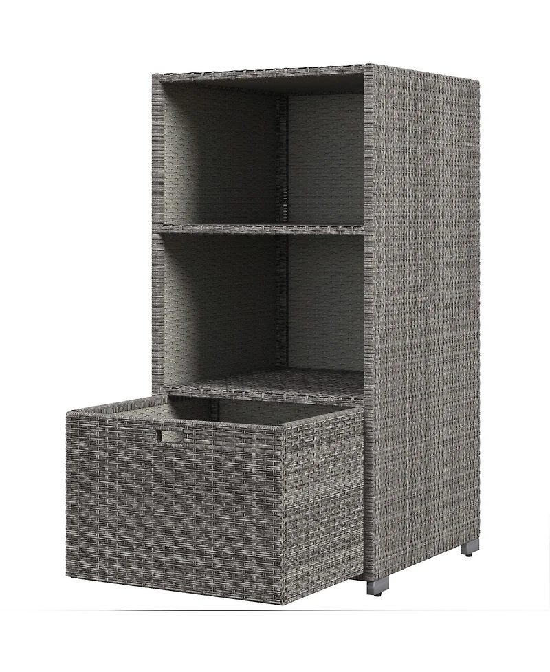 Outsunny Pe Rat Pool Towel Rack with 2 Storage Shelves Basket Mixed