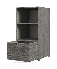 Outsunny Pe Rat Pool Towel Rack with 2 Storage Shelves Basket Mixed