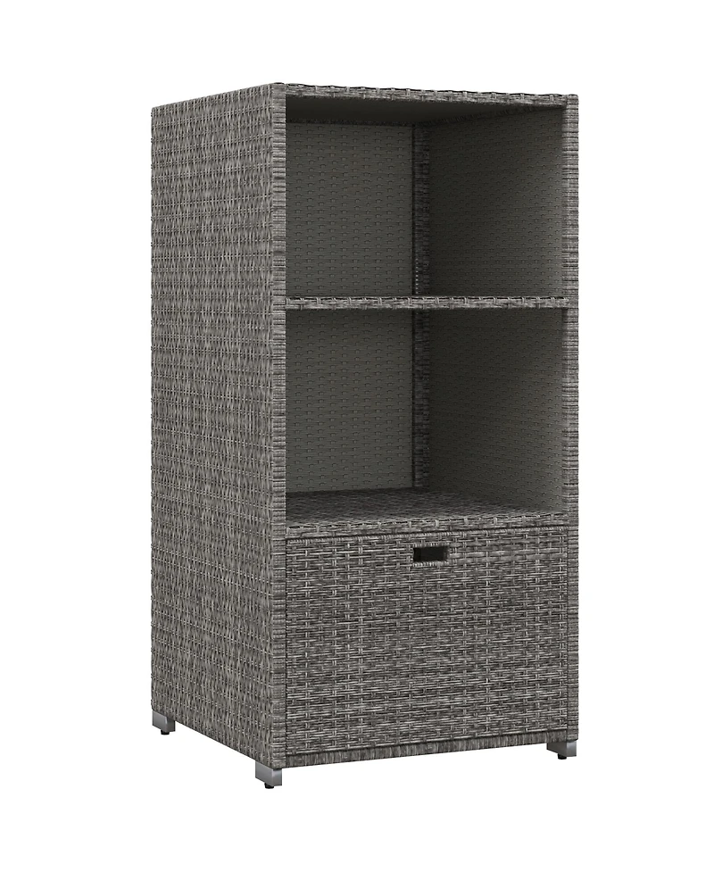 Outsunny Pe Rat Pool Towel Rack with 2 Storage Shelves Basket Mixed
