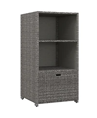 Outsunny Pe Rat Pool Towel Rack with 2 Storage Shelves Basket Mixed