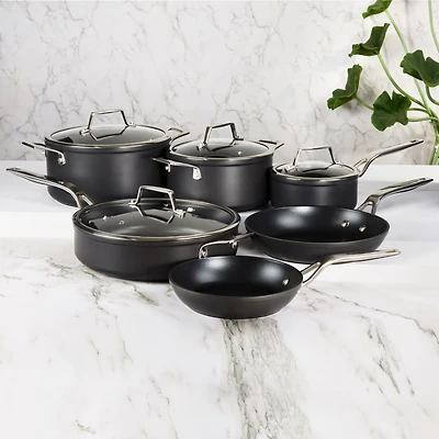 BergHOFF Essentials 10Pc Non-stick Hard Anodized Cookware Set With Glass lid, Black