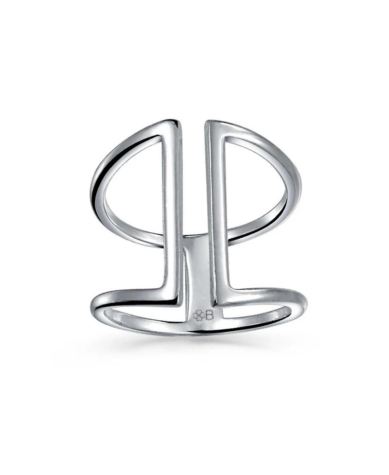 Bling Jewelry Modern Trendy Fashion Geometric Double Wide Vertical Bar Ring Sterling Silver Ring Adjustable