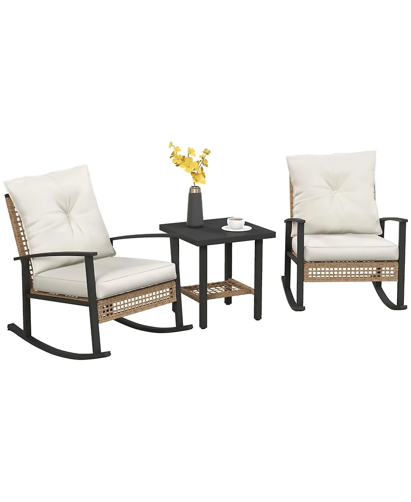 Outsunny 3 Pieces Bistro Set with Rat Rocking Chairs & Table Dark