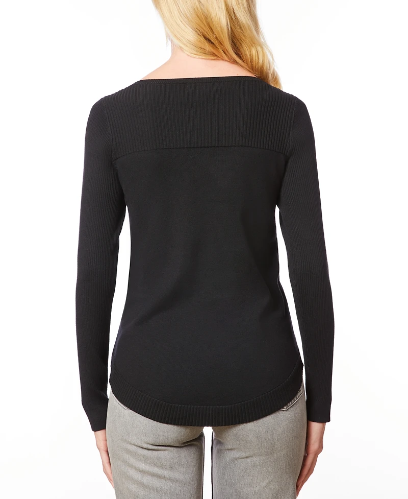 Melissa Paige Women's Petite Boat Neck Long-Sleeve Sweater