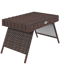 Outsunny Outdoor Folding Outdoor Pe Wicker Side Table, Hand Woven, Brown
