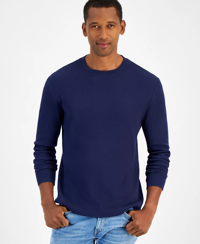 Club Room Men's Thermal Long-Sleeve Ribbed Crewneck Sweater, Created for Macy's